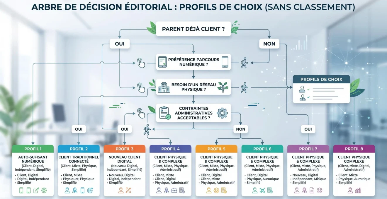 Arbre de décision pour choisir une banque pour le Livret A d'un enfant